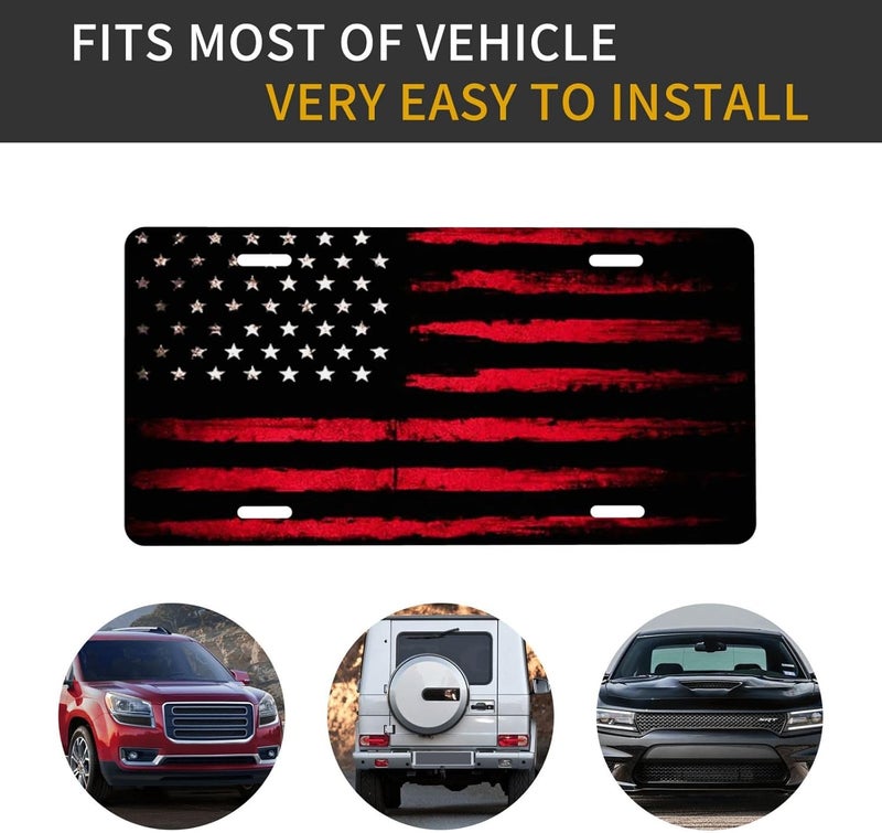 GACCAP Front License Plate Cover Car Decor Accessory Aluminum Metal Rust-Proof US Car Plate Novelty Vanity Tag Cover with 4 Holes for Men Women 6 * 12 in - Black Red American Flag - Image 4